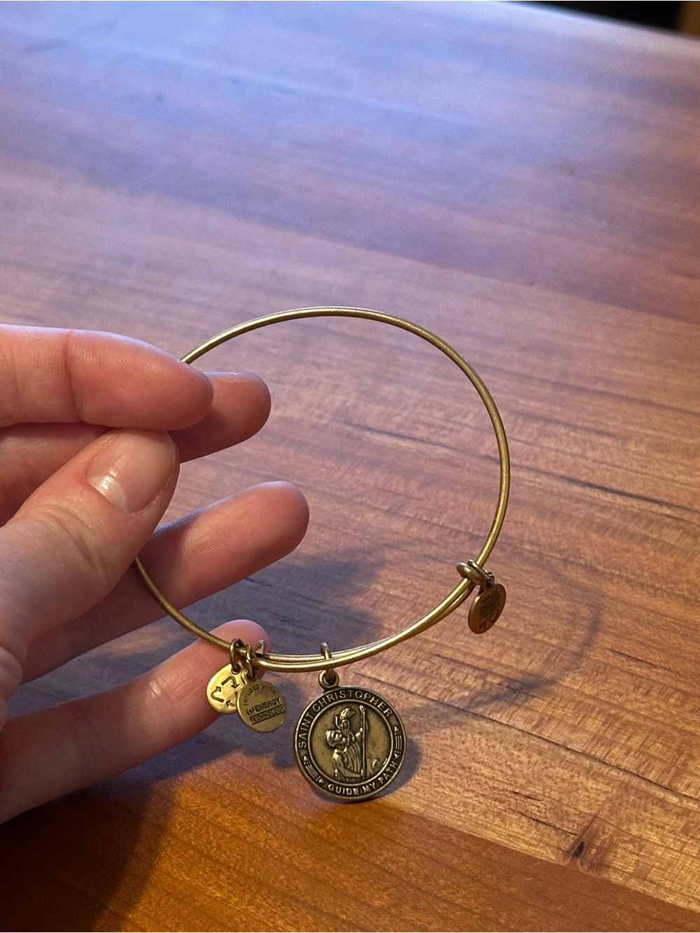 Alex and Ani Gold-Tone Saint Christopher Charm Bangle Bracelet
